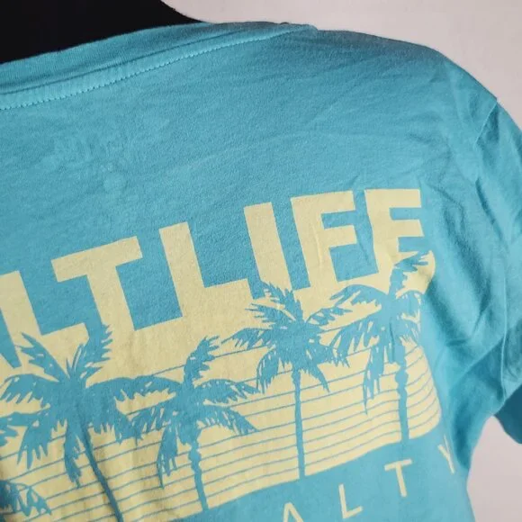 Salt Life Live Salty Pastel Green Yellow Cotton Cap Sleeve Palm Promenade Tee M - Picture 16 of 16